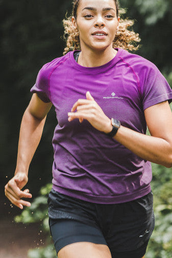 Runner training in Ronhill T-Shirt, Shorts and Hilly Socks.